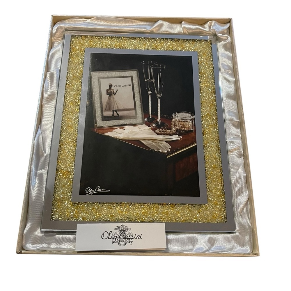 Oleg Cassini Crystal Diamond Frame with Gold and Silver Accents